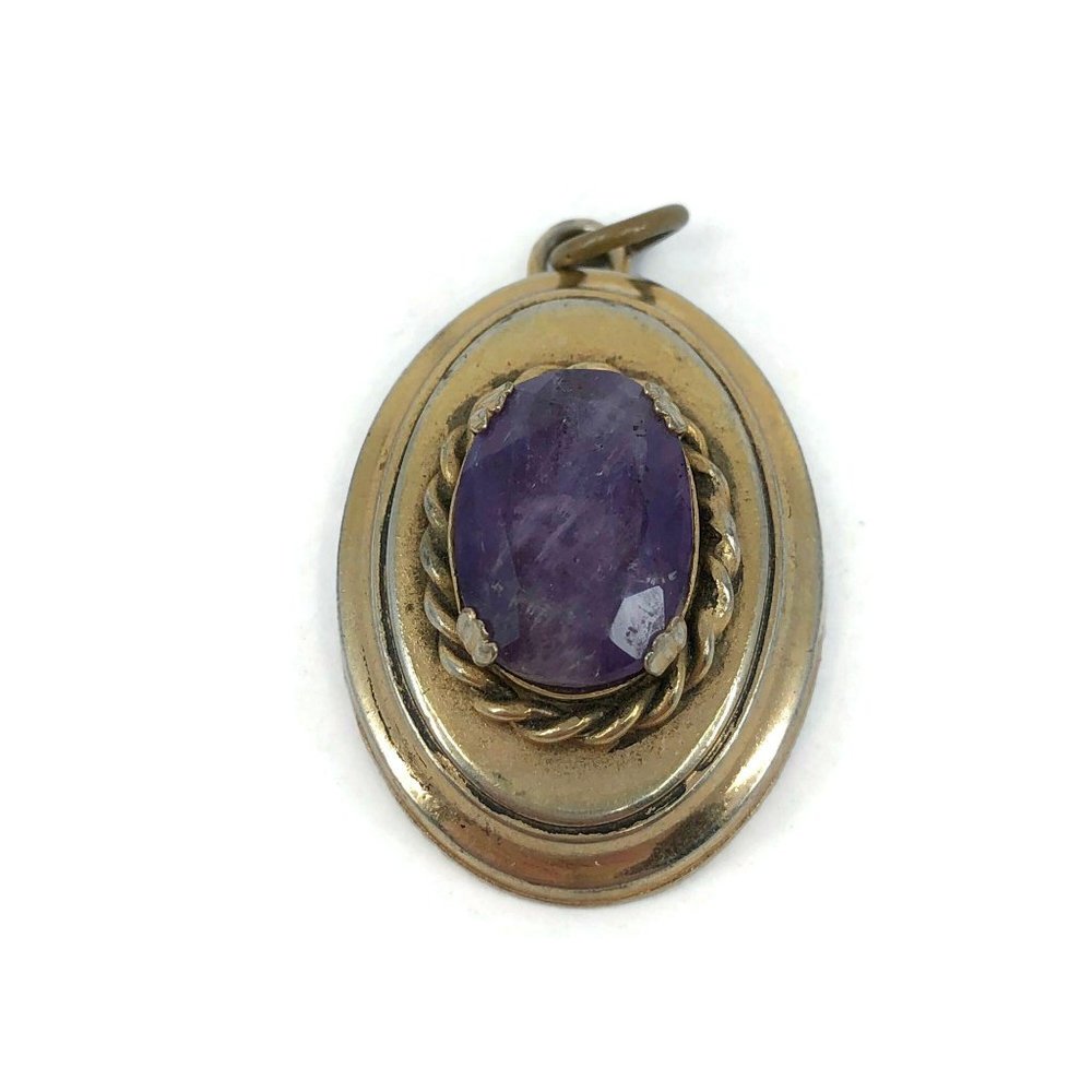 Vintage Victorian Revival Gold Tone Amethyst Penda